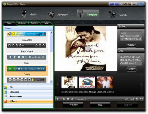 preview the customized flash video player